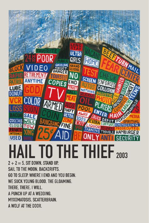 Radiohead Hail To The Thief, Slipknot Songs, Minimalist Album Poster, Radiohead Poster, Radiohead Albums, Album Polaroid Poster, Hail To The Thief, Please Talk To Me, Music Poster Ideas