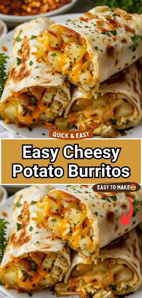 Cheesy Potato Burritos, Cheesy Potato Burrito, Potato Burrito Recipe, Potato Burritos, Potato Burrito, Bacon Cheese Potatoes, Freezer Burritos, Cheesy Bacon Potatoes, Cheesy Potato