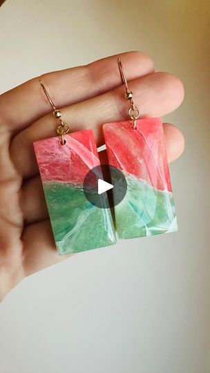 Unique Clay Earrings, Clay Diys, Watermelon Tourmaline Jewelry, Maine Gifts, Handmade Things, Polymer Clay Diy, Light Weight Jewelry, Tourmaline Earrings, Polymer Clay Projects