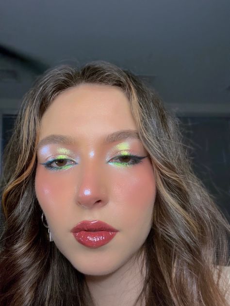 sparkly eyeshadow, winged eyeliner, sultry eyes, oden’s eye, kaleidos Colorful Sparkly Makeup, Odens Eye Makeup, Kaleidos Makeup Looks, Odens Eye, Kaleidos Makeup, Sultry Eyes, Makeup 2024, Vegas Makeup, Feminine Makeup