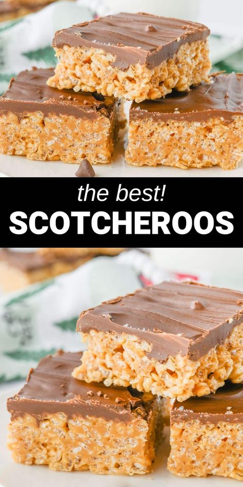 Scotcheroos Gluten Free Dairy Free Scotcharoos, Scotcheroos With Marshmallows, Homemade Skor Bars, Scotcharoos With Chex Cereal, Scotcharoos Recipe Healthy, Scotcheroos Without Corn Syrup, Healthy Scotcheroos Recipe, Scotcharoos With Cornflakes, Scotcharoos Recipe With Marshmallow