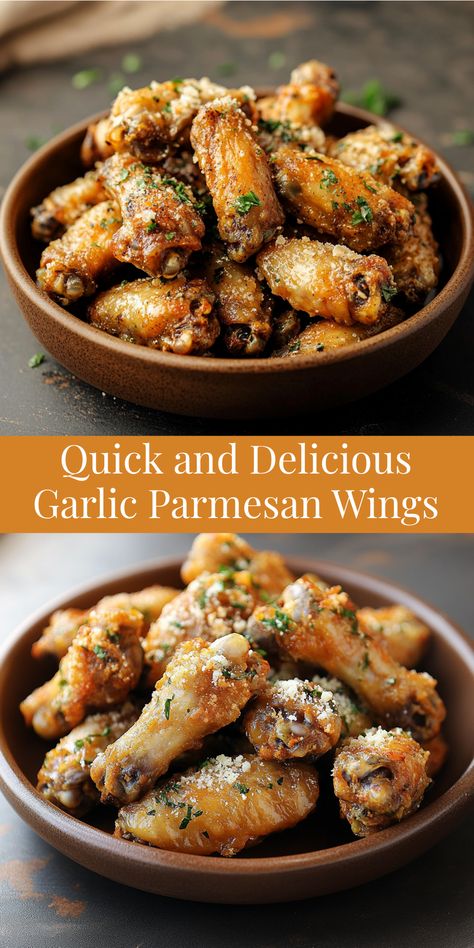 Whip up these quick and delicious garlic parmesan wings for a savory treat everyone will enjoy! Garlic Parmesan Wings Recipe, Parmesan Wings Recipe, Garlic Wings, Parmesan Wings, Garlic Parmesan Wings, Garlic Parmesan Sauce, Crispy Wings, Garlic Parmesan Chicken, Parmesan Sauce