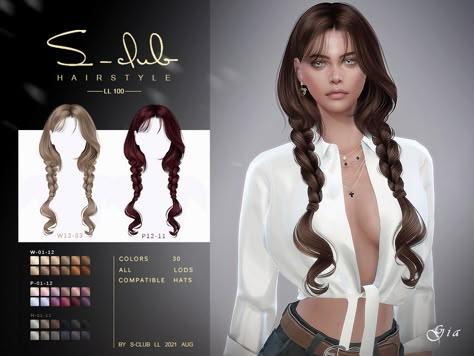 The Sims Resource - Braid hairstyle (Gia) by S-Club Sims 4 Tsr, Die Sims 4, 4 Braids, Pelo Sims, Sims 4 Cc Folder, Sims 4 Teen, Braid Hairstyle, Sims 4 Characters, Sims 4 Toddler