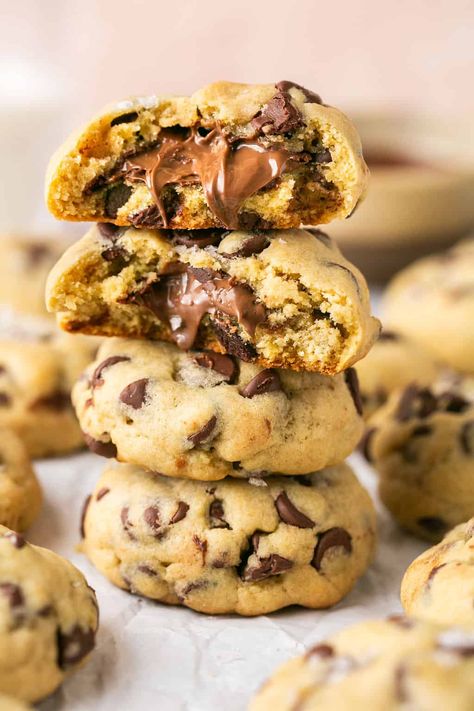 Nutella Stuffed Cookies - Erin Lives Whole Christmas Stuffed Cookies, Nutella Stuffed Cookies, Cookie Pies, Erin Lives Whole, Nutella Cookie, Stuffed Cookies, Cookies Ideas, Baking Fun, Nutella Cookies