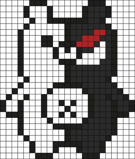 Pixel Art Pattern Danganronpa, Monokuma Perler Beads, Perler Bead Patterns Danganronpa, Pixel Art Pattern Characters, Danganronpa Pixel Sprites, Danganronpa Perler, Danganronpa Pixel Art, Pixel Art Bear, Pixel Sprites