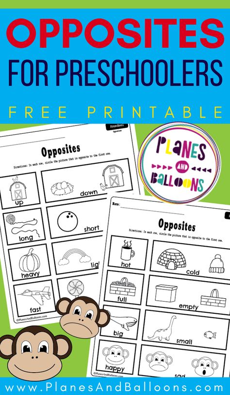 Preschool opposites worksheets free printable - fun activities for teaching opposites. #prek #planesandballoons Opposite Activities, Opposite Preschool Activities, Opposite Activities For Preschool, Opposite Worksheets Preschool, Opposite Worksheets Kindergarten, Opposites Science Preschool, Opposites For Preschool Free Printables, Learning Opposites Preschool, Books About Opposites For Preschool