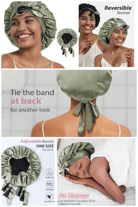 A reversible silk bonnet offers double the style and protection, with two chic sides to choose from ✨️ #haircare #naturalhair #hairgoals #bonnet Amazon Listing Design, Sleeping Cap, Silk Bonnet, Satin Bonnet, Shower Caps, Hair Bonnet, Long Curly Hair, Hat Sizes, Hair Goals