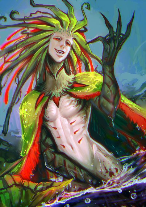 Plant dude by moni158 Monstrous Humanoid Art, Human Plant Hybrid Art, Plant Demon Character Design, Plant Humanoid Male, Plant Oc Male, Plant Character Design Male, Plant Alien Humanoid, Humanoid Species Design, Male Dryad Art