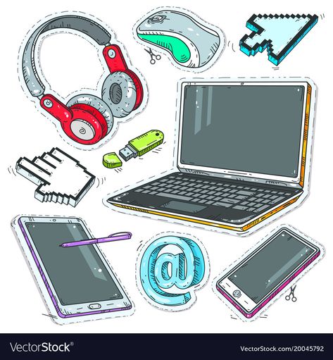 Computer Cake, Computer Theme, Science Stickers, Birthday Cake Topper Printable, Computer Sticker, Computer Basics, Comic Style, Birthday Stickers, Computer Technology