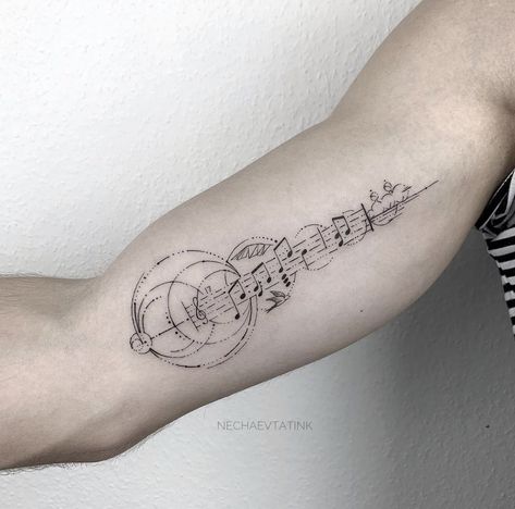 Geometric Tattoo Music, Sheet Music Tattoo, Music Tattoo Sleeves, Music Tattoo Designs, Half Sleeve Tattoos For Guys, Infinity Tattoos, Ink Inspiration, Arm Band Tattoo, Tattoo Desings