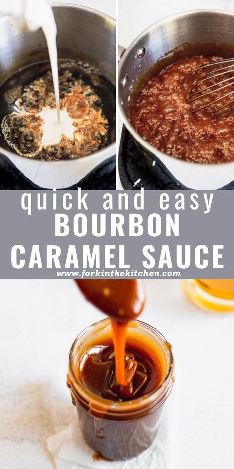 Whiskey Caramel Sauce, Cream Pecan Pie, Desert Sauces, Easy Caramel Recipe, Pantry Restock, Caramel Recipe Easy, Bourbon Caramel Sauce, Bourbon Caramel, Ice Cream Sauce