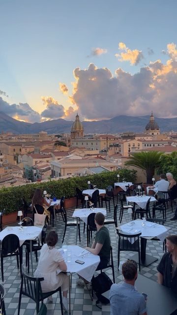 Amelia | Travel 🌍 on Instagram: "The most beautiful view of the sun setting over Palermo, Sicily 🫶🏼🌅 📍 Seven Restaurant & Rooftop Bar Save this for your trip to Sicily!" Summer In Sicily, Sicily Italy Aesthetic, Catania Sicily, Sicily Travel, Travel Infographic, Palermo Sicily, Travel Content, Italy Summer, Sun Setting