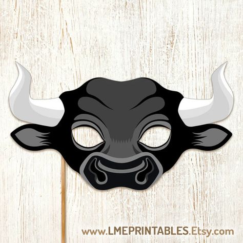 Black Bull Printable Mask DIY Ox Costume Halloween Animal Farm | Etsy Paper Mask Template, Cow Mask, Printable Animal Masks, Printable Mask, Mask Printable, Buffalo Animal, Animal Halloween Costumes, Farm Animal Party, Printable Masks