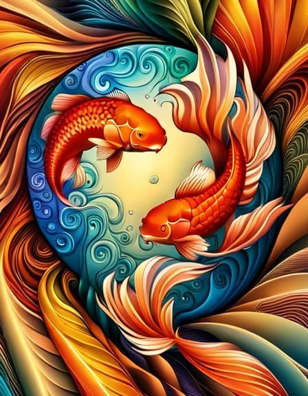 Pisces zodiac sign - AI Generated Artwork Pisces Zodiac Art, Wave Function, Koi Carp, Cafe Logo, Free Fun, Pisces Zodiac, Zodiac Art, Create Sign, Yin Yang