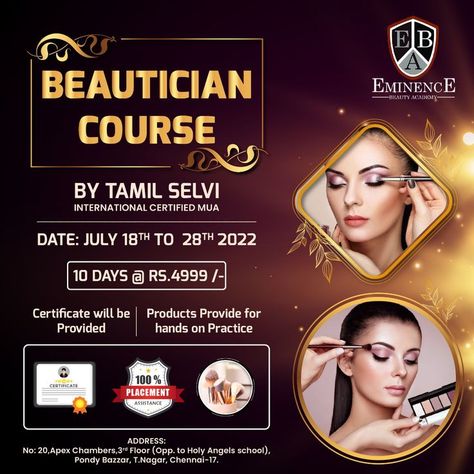 Course Poster, Beautician Course, Artist Logo Design, Makeup Artist Logo Design, Gold And Black Wallpaper, Makeup Masterclass, Beauty Salon Posters, Salon Offers, Professional Poster