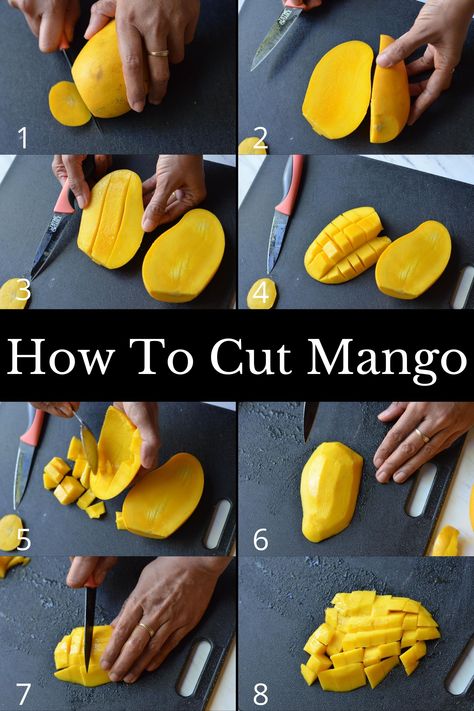 How To Eat A Mango Fruit, How To Cut A Mango With A Pit, How To Cut Mango, Plastic Business Cards, Mexican Snacks, Mango Cake, Baby Food Ideas, Mango Lassi, Food Receipt