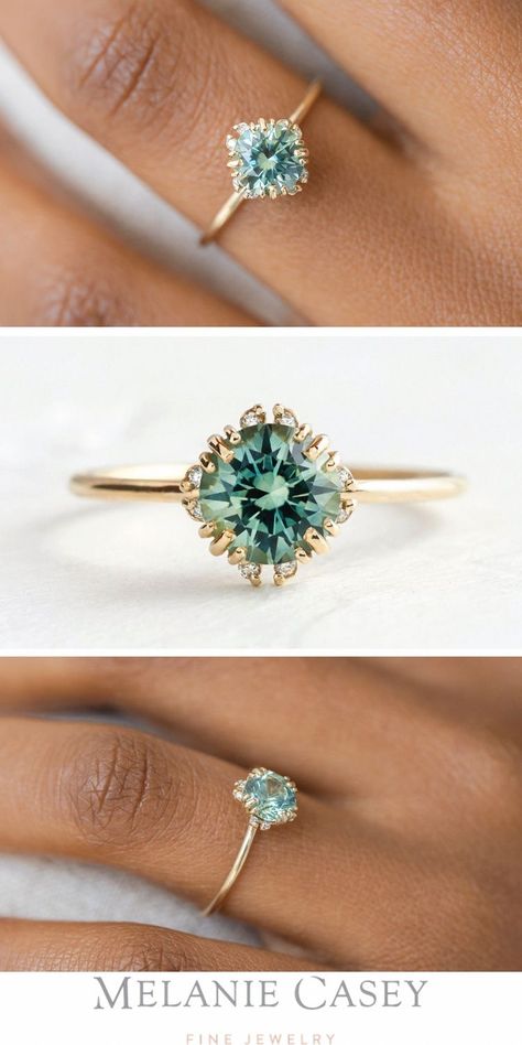 Round Halo Ring, Vintage Engagement Rings Art Deco, Green Sapphire Engagement, Green Sapphire Engagement Ring, Green Sapphire Ring, Gold Anniversary Rings, Sapphire Engagement Ring Blue, Dream Engagement Rings, Montana Sapphire