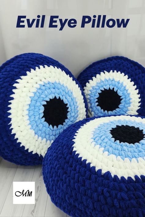 Evil Eye Throw Pillow, Third Eye Crochet, Evil Eye Pillow Crochet Pattern, Crochet Evil Eye Blanket, Evil Eye Room Decor Aesthetic, Evil Eye Gift Ideas, Evil Eye Bedroom Decor, Crochet Eye Pillow, Evil Eye Gifts