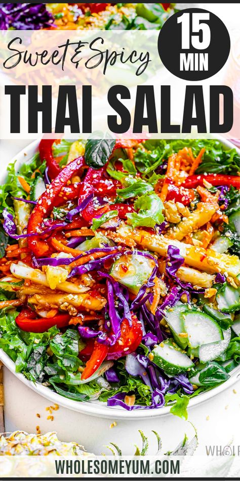 Thai Salad Kale Thai Salad, Island Salad Recipes, Salads Dairy Free Gluten Free, Yum Yai Salad, Thai Salad Recipes Dressings, Thai Side Salad, Thai Chicken Salad Recipes, Vegan Thai Salad Recipes, Asian Salad With Tofu