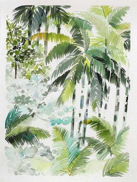 Rainforest Watercolor, Palm Tree Drawing, Tropical Painting, Palm Tree Art, Art Tropical, 수채화 그림, Watercolor Landscape Paintings, Watercolor Trees, Tropical Art