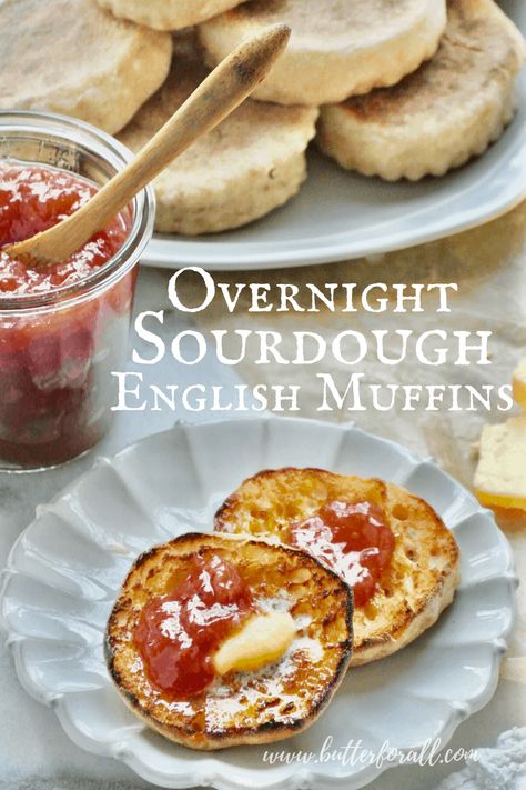 Sourdough English Muffin Recipe, English Muffin Recipe, Overnight Sourdough, Sourdough Muffins, Sourdough English Muffins, English Muffin Recipes, Griddle Cakes, Dough Starter, Sourdough Starter Discard Recipe