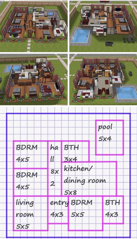 Sims Freeplay House Design One Floor Story simple small One Story House Design, Casas The Sims Freeplay, Sims 4 Houses Layout, Case Minecraft, Lotes The Sims 4, Sims Challenge, Rumah Minecraft Sederhana, One Story House, Sims Freeplay Houses