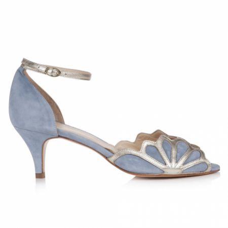 Blue Wedding Shoe, Dusky Blue Wedding, Rachel Simpson, Kitten Heel Wedding Shoes, Blue Wedding Shoes, Dusky Blue, Suede Clutch, Metallic Look, Wedding Shoes Heels