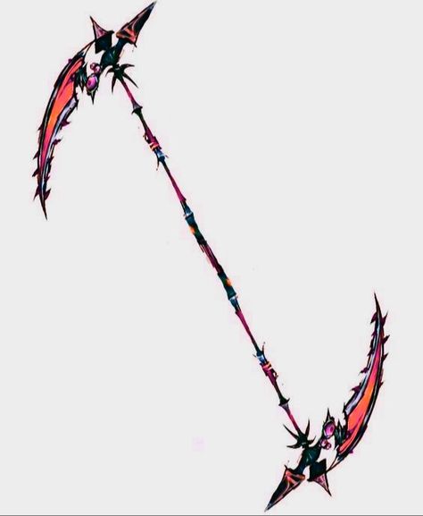 Nature Scythe Design, Scythes Designs, Double Ended Scythe, Scythe Design Ideas, Dual Scythe Designs, Double Bladed Scythe, Magical Scythe, Double Sided Scythe, Sythe Designs