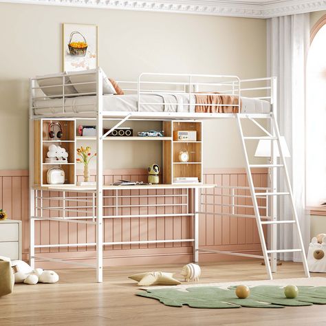 Shelf Loft Bed, Full Size Loft Bed, Bookshelf Bed, Metal Loft Bed, Bed With Ladder, Loft Bed With Desk, Loft Bed Frame, Bed With Desk, Small Bedrooms