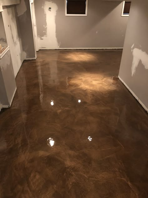 Bronze Epoxy Floor, Brown Epoxy Garage Floor, Dark Brown Epoxy Floor, Copper Epoxy Floor, Brown Stained Concrete Floors, Brown Epoxy Floor, Florida Barndominium, Epoxy Floor Basement, Concrete Floors In House