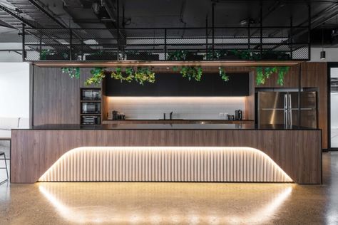 Sony Offices - Sydney | Office Snapshots Futuristic Office Design, Pantry Counter, Office Kitchenette, Office Coffee Bar, Office Reception Design, Office Fitout, Bar Counter Design, Office Pantry, Office Photo