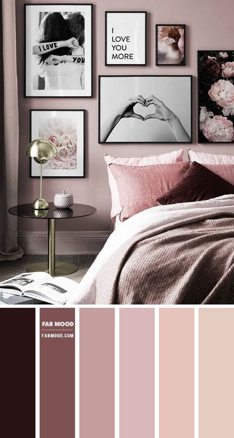 Berry and Mauve Romance Bedroom Blush Grey Bedroom, Mauve Bedroom, Bedroom Palette, Art Bedroom Ideas, Mauve Walls, Luxury Bedroom Design, Bedroom Wall Colors, Accent Wall Bedroom, Bedroom Color Schemes