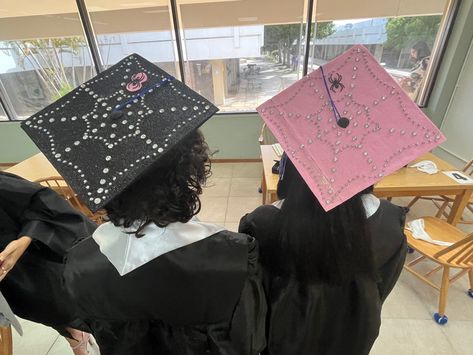 Matching Grad Caps, Grad Caps, Senior Quotes, Grad Cap, Graduation Cap, Senior Year, Spider Web, Quotes, Pins