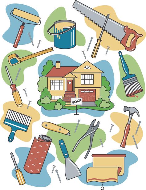 Renovation Illustration, Home Illustration, Household Tools, Stock Photography Free, Eps Vector, Presentation Templates, Home Renovation, Home Art, Vector Art