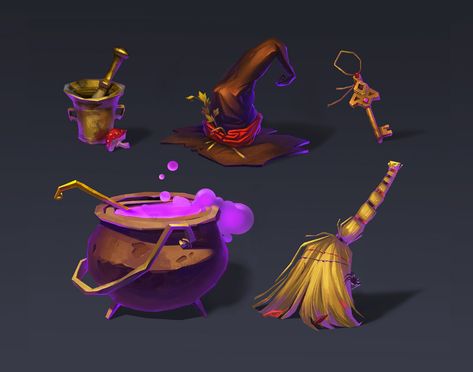 Witch Props, Props Concept, Forest Witch, Bg Design, 2d Game Art, Props Art, Casual Art, Fantasy Props, Game Props