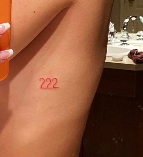 iconicslut | VSCO Red Tattoo Angel Number, 222 Red Ink Tattoo, Red Ink Number Tattoo, 222 Tatoos, Red 222 Tattoo, 222 Tattoo Ideas, 222 Tattoo, Angel Number Tattoo, 22 Tattoo