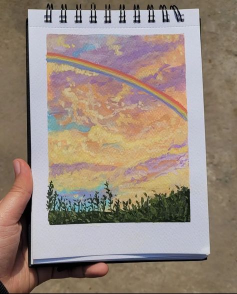 Realistic Rainbow Painting, Painting Of Rainbow, Watercolor Art Rainbow, Rainbow Painting Aesthetic, Rainbow Scenery Painting, Aesthetic Rainbow Drawing, Rainbow Sunset Painting, Rainbow Landscape Painting, Aesthetic Rainbow Painting