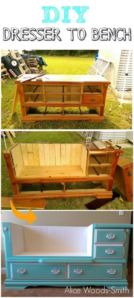 Turn an old dresser into a lux bench seat with built-in storage. Diy Tv Stand Ideas, Dresser Bench, Diy Entryway Bench, Diy Entryway, Diy Furniture Hacks, Diy Upcycling, Diy Dresser, Diy Furniture Easy, Diy Holz