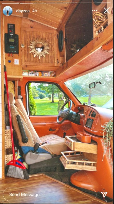 Volkswagen Bus Interior Ideas, Orange Campervan, Truck House Interior, Retro Van Interior, Van Lighting, Retro Van, Van Aesthetic, Vans Aesthetic, Converted Vans