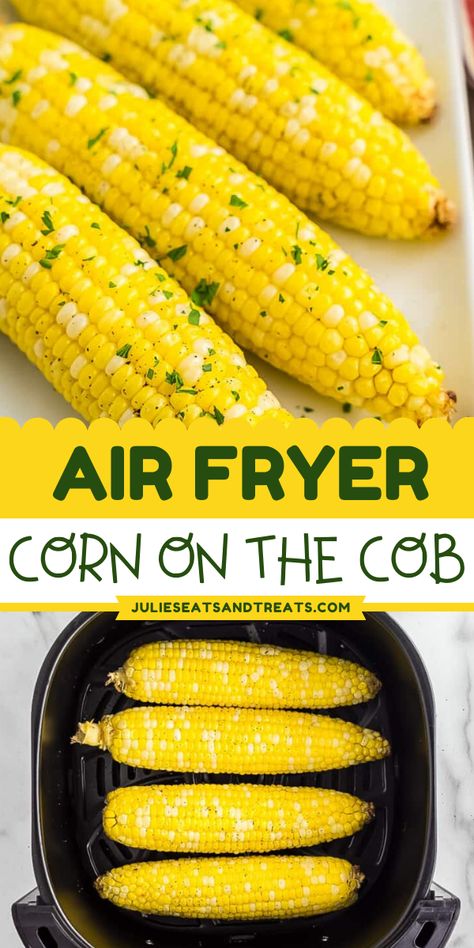 Here's your favorite way to make an easy summer BBQ side dish! This Air Fryer Corn On the Cob recipe is delicious and bursting with fresh sweet corn flavor. Serve this juicy Corn on the Cob and pin it for your 4th of July appetizer recipe! Airfryer Chips, Airfryer Food, Vege Dishes, Air Fryer Corn, How To Cook Hamburgers, Classic Southern Recipes, Mac And Cheese Bites, Corn Dishes, The Slow Roasted Italian