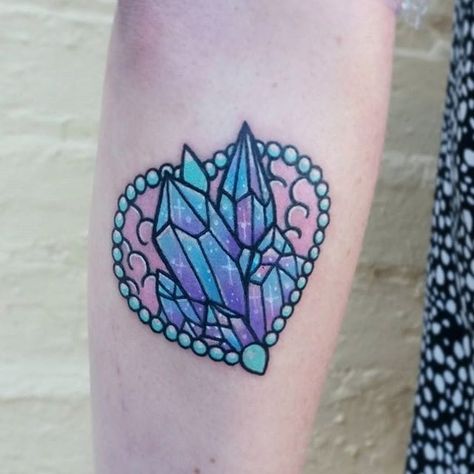 Buffy Tattoo, Pastel Tattoo, Gem Tattoo, Crystal Tattoo, Crystal Clusters, Kawaii Tattoo, Time Tattoos, Foot Tattoo, Fun Day