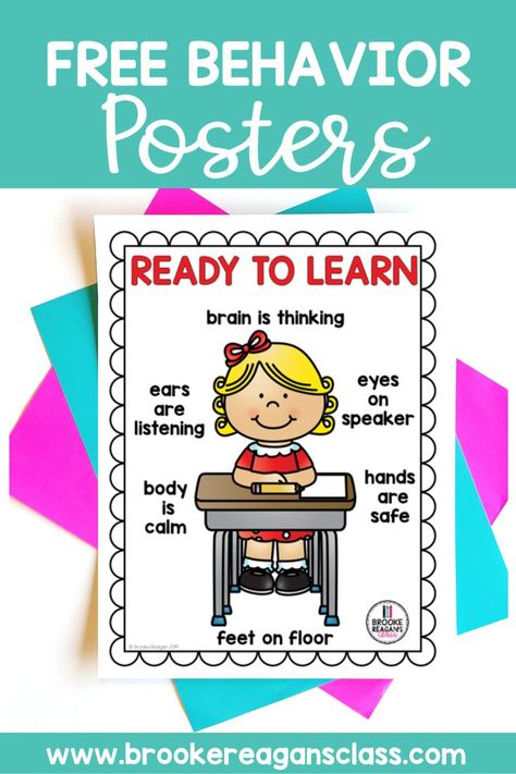 Free classroom behavior expectation visual posters for your classroom. A great classroom behavior managment idea for your students. Using visuals to model and teach behavior expectations gives students a concrete reminder of what is expected of them. A handy way to remind students of the behavior expectations NON-VERBALLY! Grab this for FREE. Behavior Anchor Charts Kindergarten, Student Expectations Poster, Behavior Unit Classroom, Ready To Learn Poster, Ready To Learn Behavior Chart, Free Classroom Rules Posters, Behavior Expectations Classroom, Classroom Rules Printable Posters, Behavior Charts For The Classroom