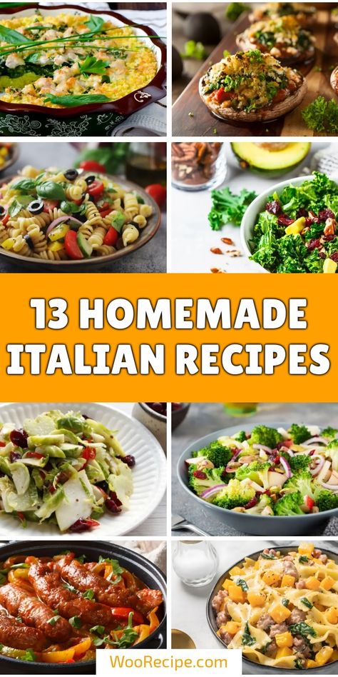 Indulge in the rich flavors of Italy with these 13 homemade Italian recipes! From vibrant pasta dishes to hearty casseroles and fresh salads, there’s something for everyone. Join me in creating these delicious meals that will transport your taste buds straight to Italy! Italian Entree Recipes, Italian Lunch Table, Homemade Italian Recipes, Italian Sides Recipes, Italian Recipes Vegetarian, Real Italian Recipes, Best Italian Dishes, Creamy Tuscan Chicken Recipe, Easy Italian Dinner