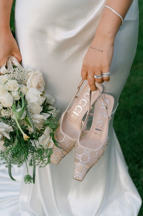 Real Wedding | Arpy + Daniel Gucci Bridal Shoes, Manolo Bridal Shoes, Wedding Shoes Photo, Bridal Fashion Photography, Chic Wedding Shoes, Gucci Bridal, Engagement Heels, Gucci Wedding Shoes, Wedding Heels For Bride