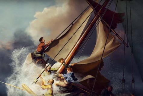 Artists Recreate Lost Masterpieces Using Stock Photos | Mental Floss Rembrandt Paintings, Jesus Calms The Storm, The Sea Of Galilee, Gardner Museum, Miracles Of Jesus, Istoria Artei, Sea Of Galilee, Calming The Storm, Most Famous Paintings