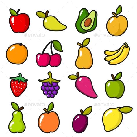 Collection of fruits in cartoon style. Fruit food cartoon, apple and lemon, banana and sweet pear. Vector illustration Cartoon Apple, Healthy Food Quotes, Lemon Banana, Funny Vegetables, Fruit Icons, Fruit Cartoon, Fruits Drawing, Food Cartoon, Fruit Food