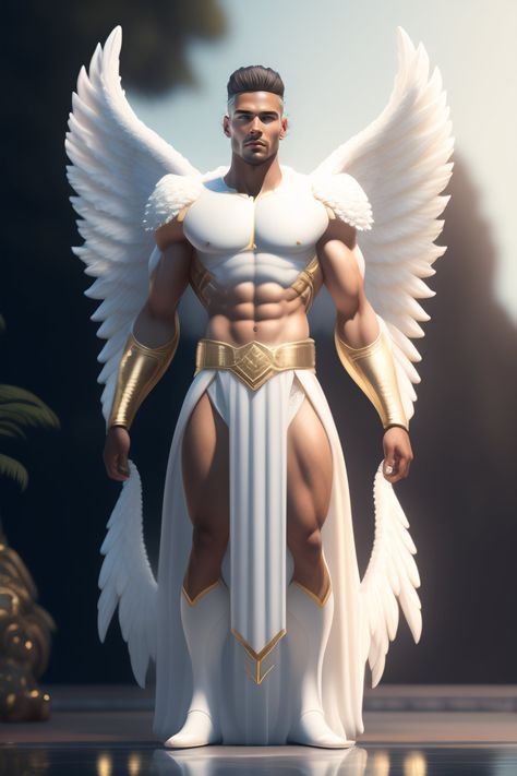 (AI art) Male Angels, Male Angel, Drawing Superheroes, Anime Guy, Angel Warrior, Ange Demon, Fantasy Male, Black Love Art, Angel Pictures