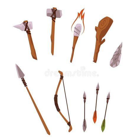 Primal ancient stone weapons and tools set flat vector illustration isolated. Primal ancient stone weapons and tools collection, flat vector illustration stock illustration Stone Age Activities, Stone Age Animals, Civilization Game, Stone Age Tools, Snoopy Dance, Ancient Tools, Indus Valley Civilization, Ancient Stone, Modern Tools