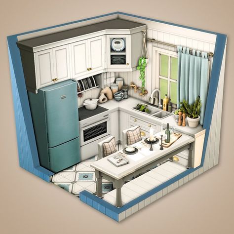 Sims 4 Room Ideas Kitchens, Sims 4 Small Kitchen, Sims Kitchen, Sims Room, Sims Challenge, Muji Home, Sims Freeplay Houses, Sims 4 Kitchen, Sims 4 House Plans