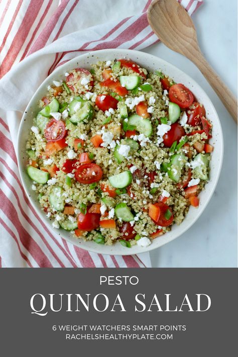 Quinoa Salad Italian, Italian Quinoa Salad Recipes, Quinoa Recipes Pesto, Pesto Quinoa Recipes, Weight Watchers Quinoa Recipes, Easter Quinoa Salad, Pesto Quinoa Salad, Cold Plate Ideas, Pesto Quinoa Bowl